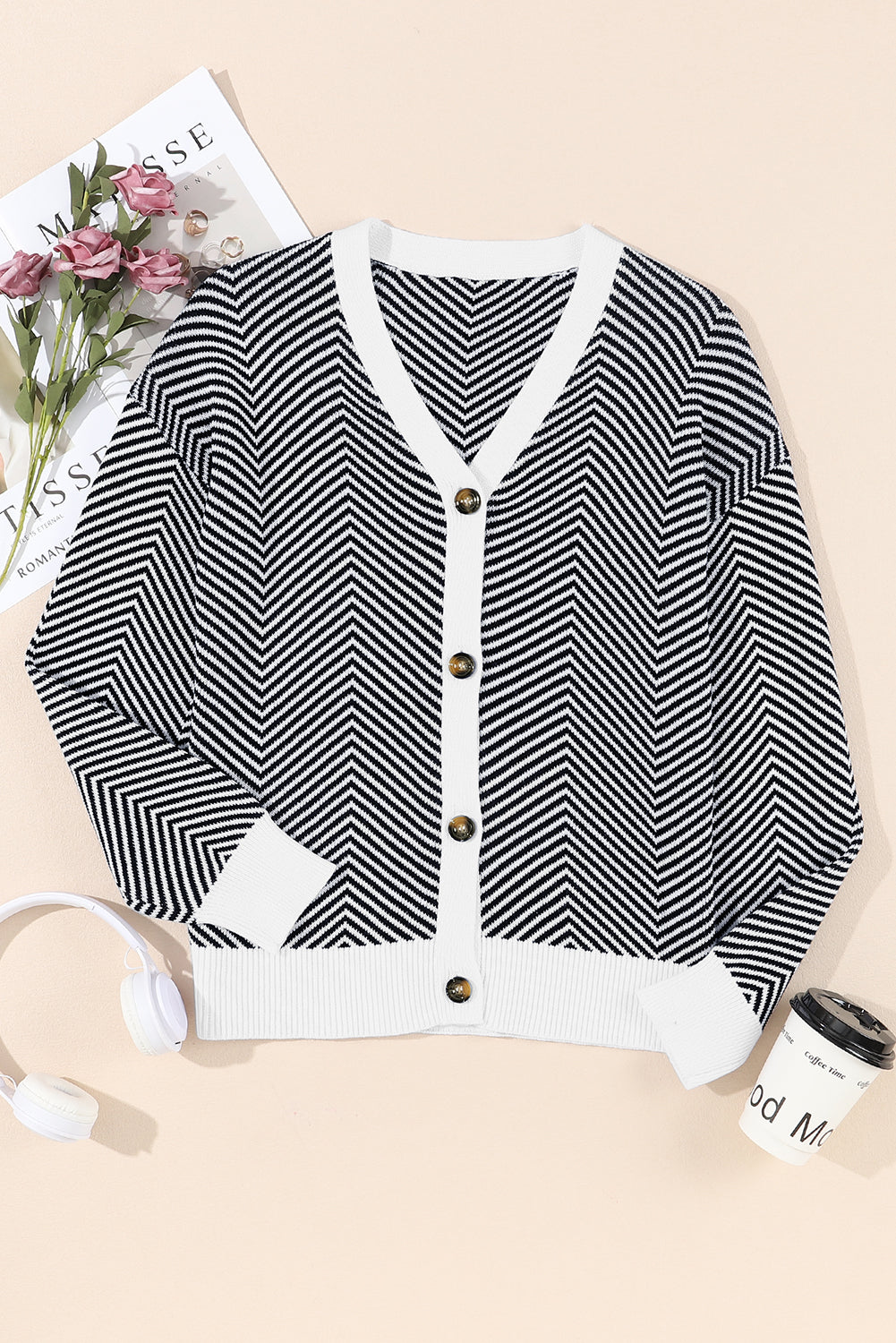 Black Stripe Buttoned Cardigan LT