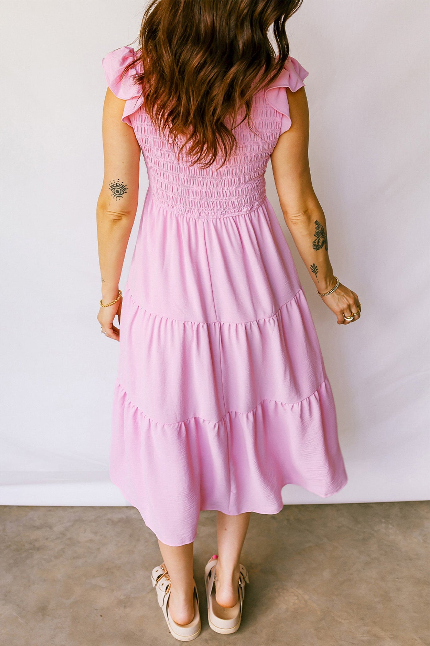 Pink Smocked Midi Dress INS