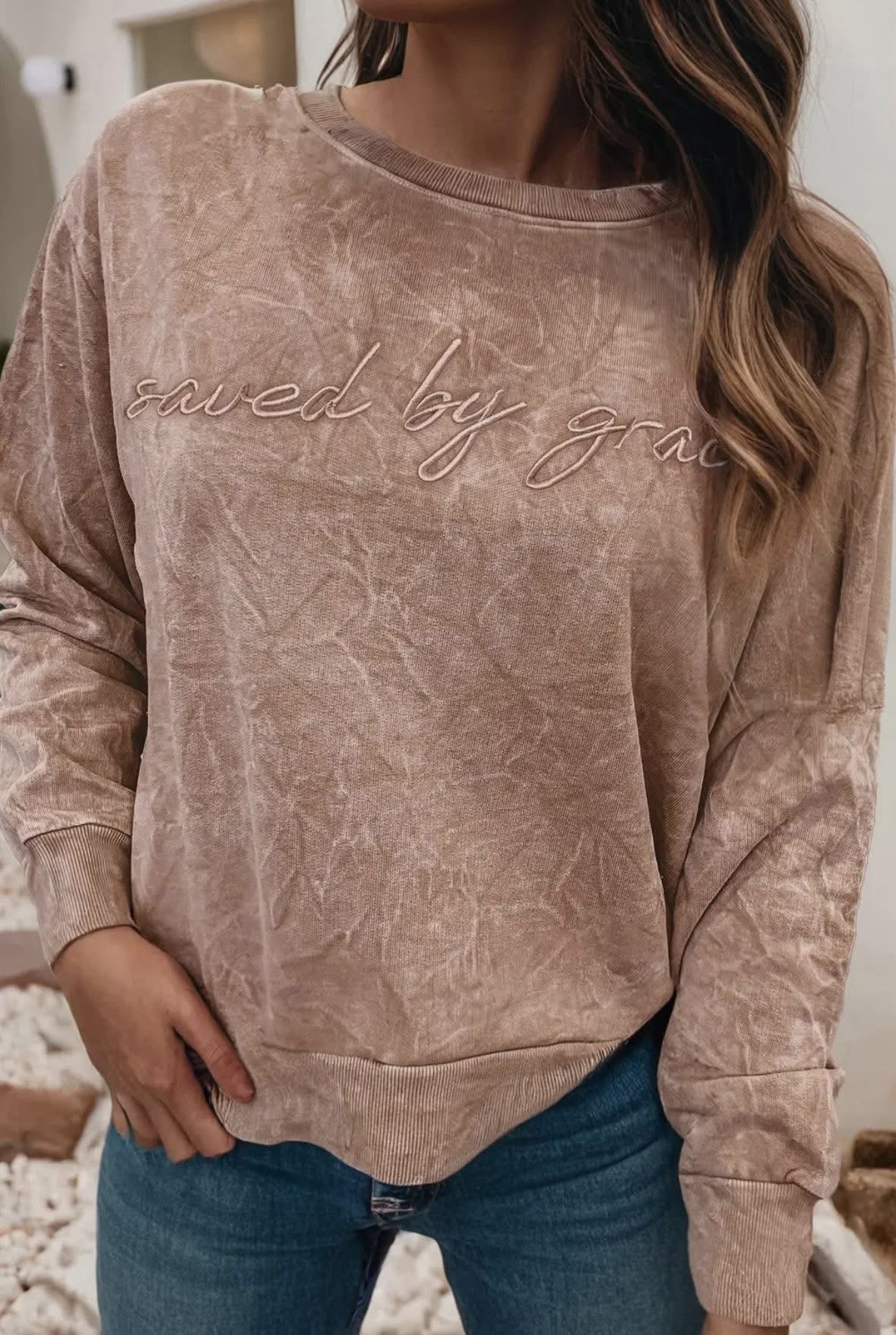 Saved By Grace Embroidered Crewneck (Pre-Order)
