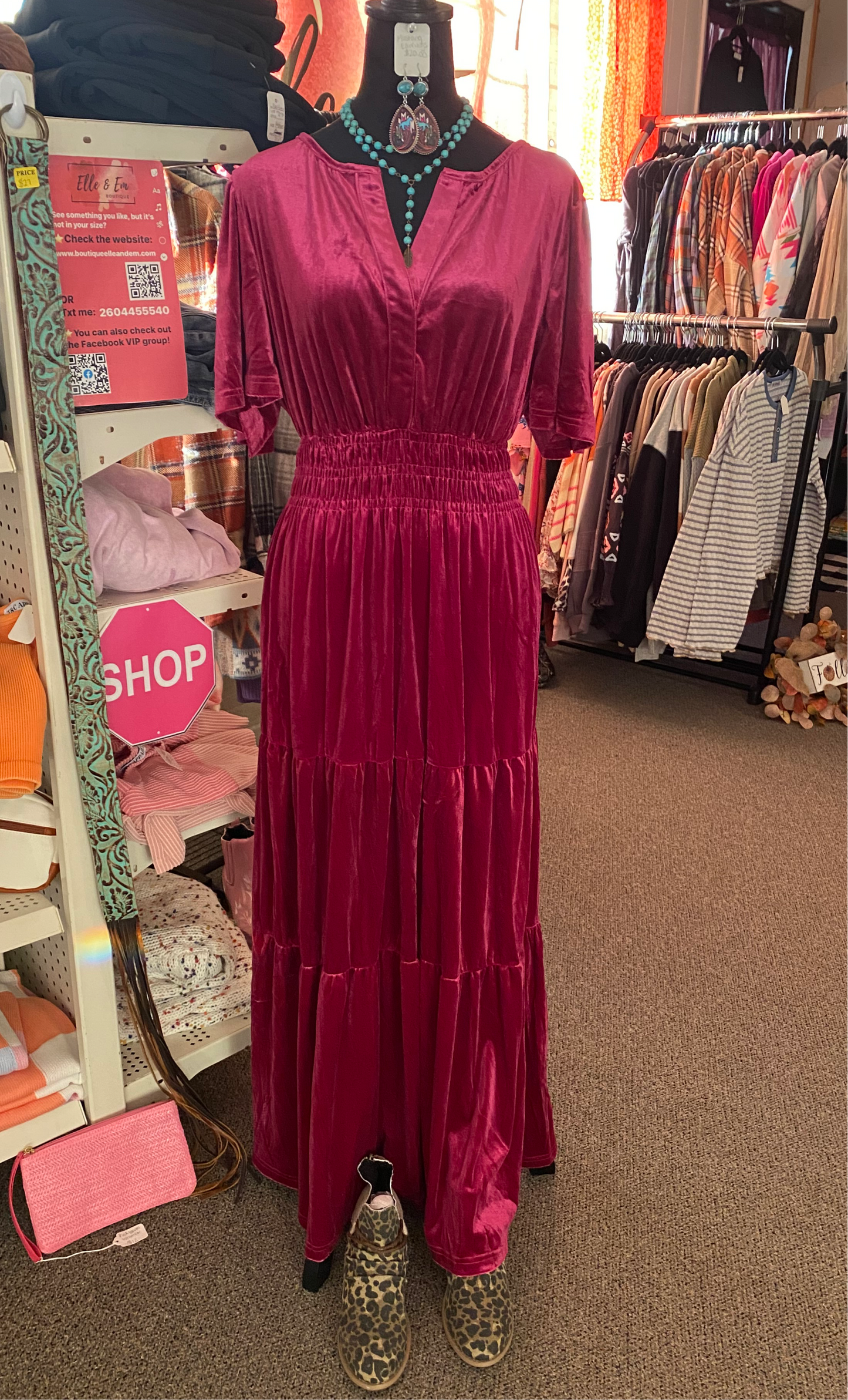 Dark Fuchsia Velvet Maxi Dress INS