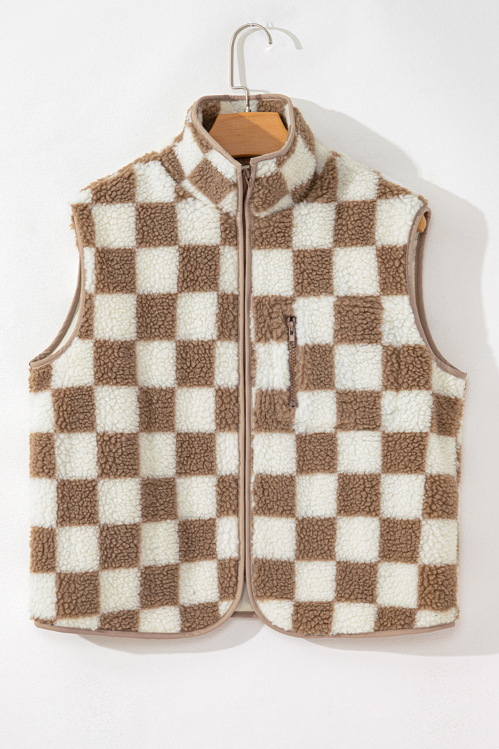 Khaki Checkered Sherpa Vest LT