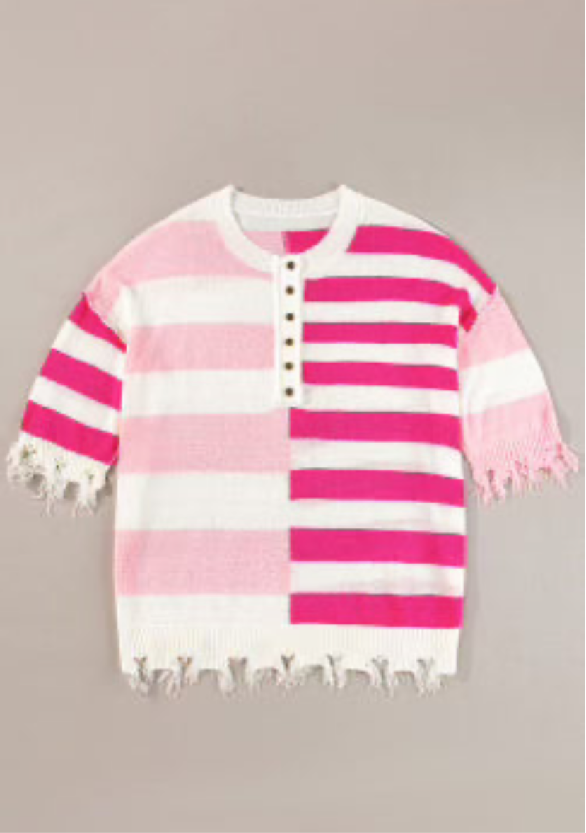 Distressed Pink Striped Sweater INS