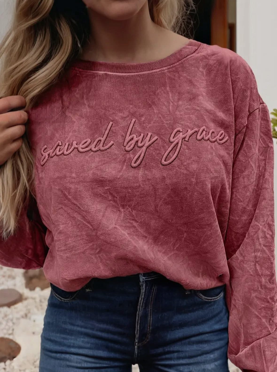 Saved By Grace Embroidered Crewneck (Pre-Order)