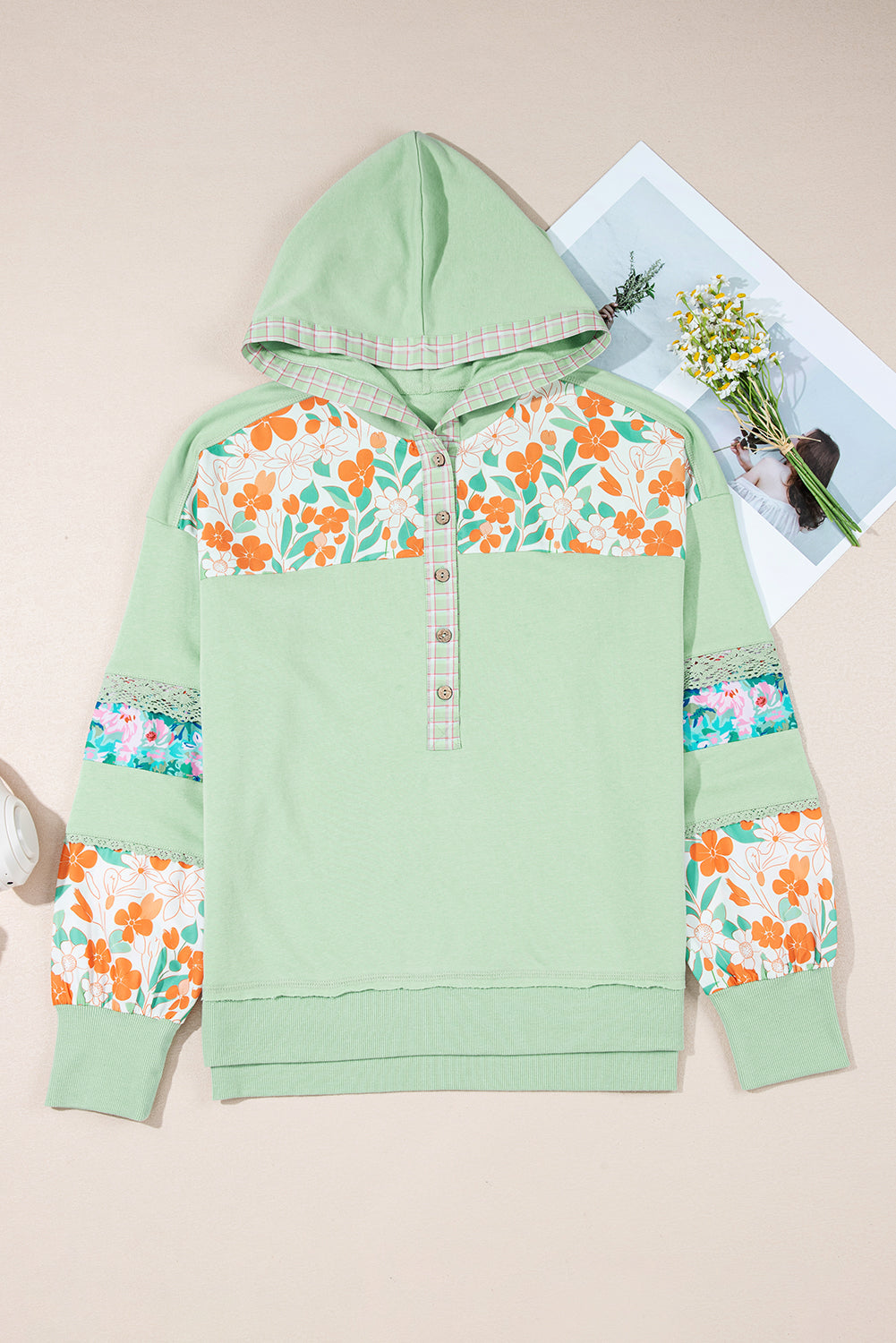 Lace Floral Hooded Pullover FB