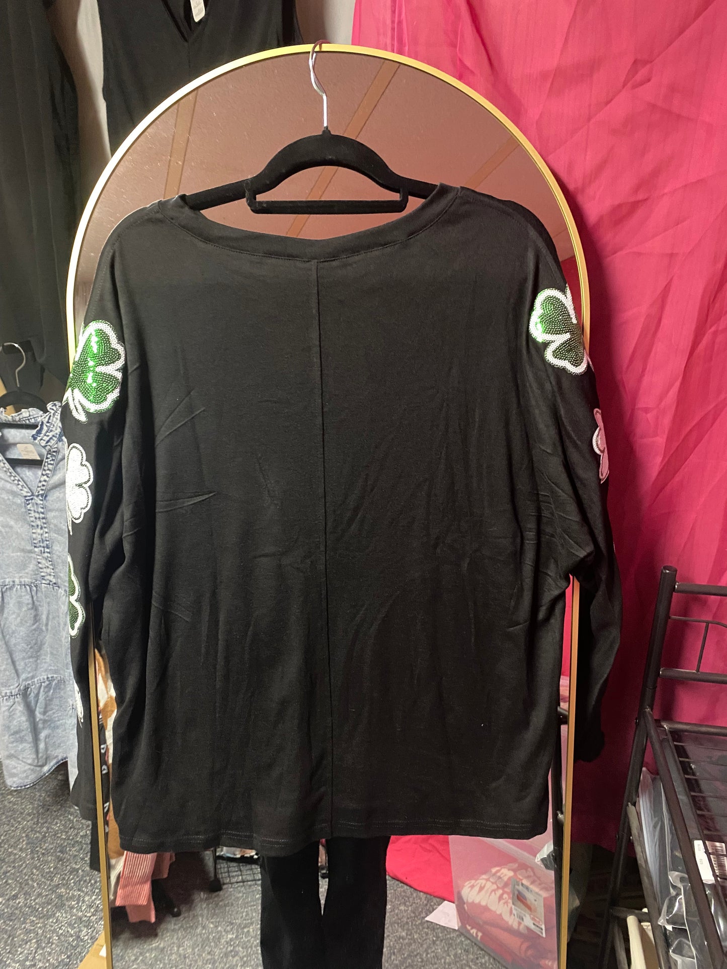 Black Sequin Clover long sleeve top INS