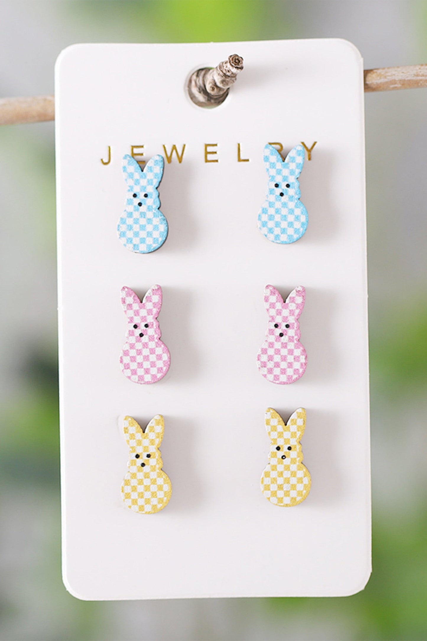 3 Pairs Bunny Plaid Studs FB