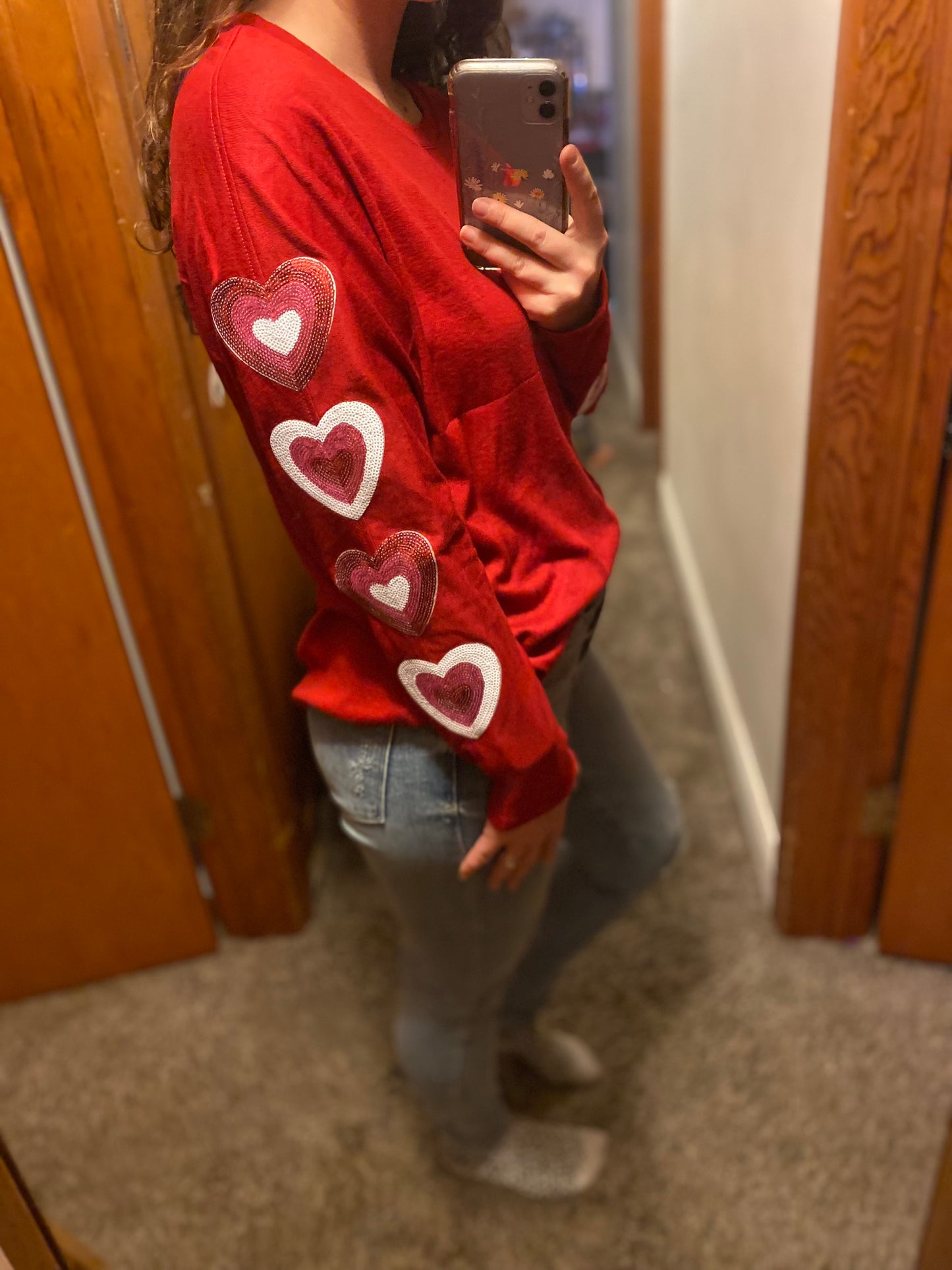 Red Sequined Heart Long Sleeve INS