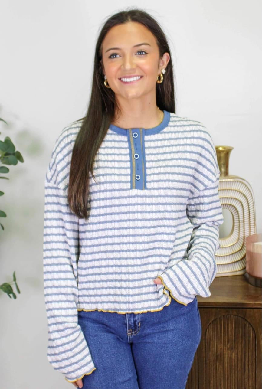 Blue Striped Henley Top INS