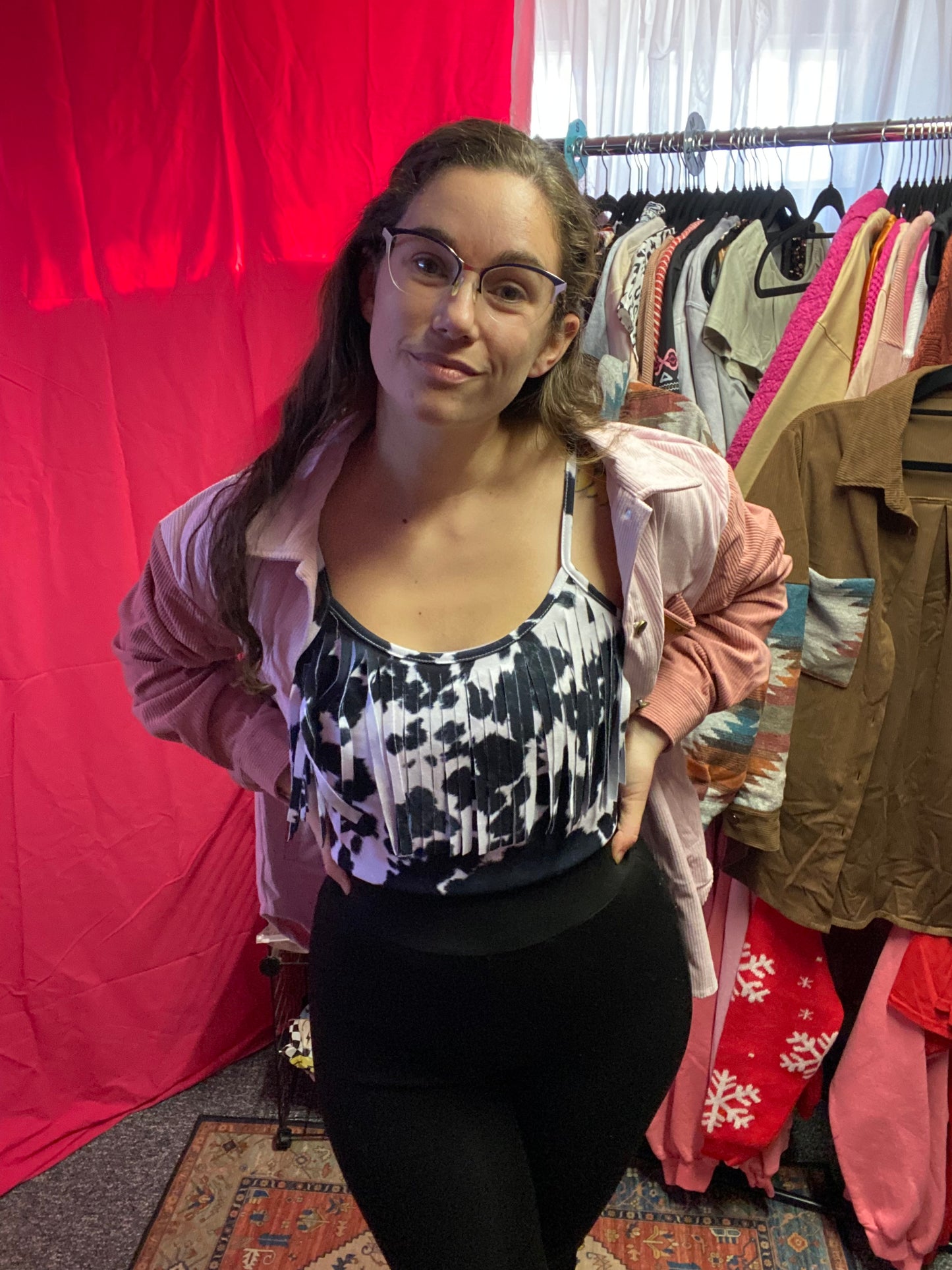 Cow Print Fringe Tank Bodysuit INS