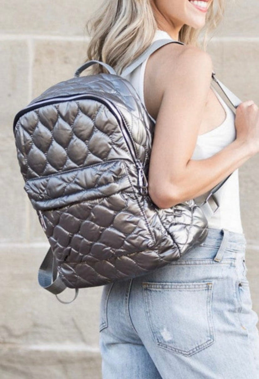 Silver Quilted Bookbag INS