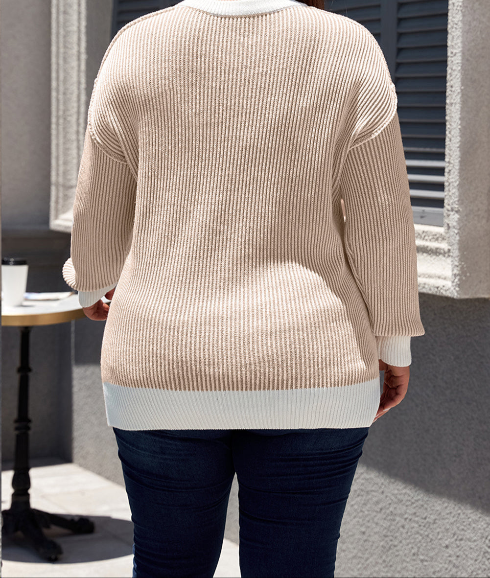 Brown Stripe Plus Size Ribbed Sweater LT