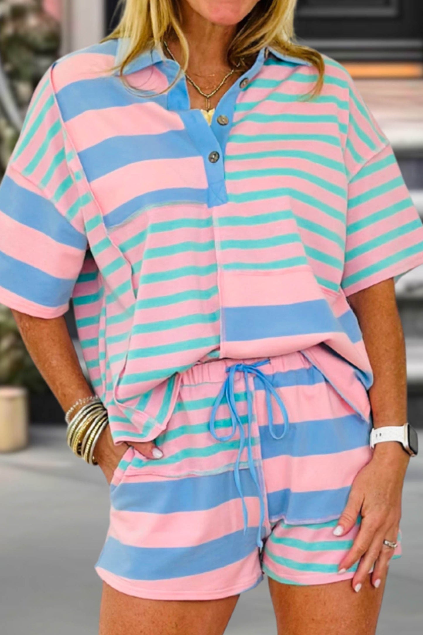 Pink Stripe Loose Exposed Seam Set