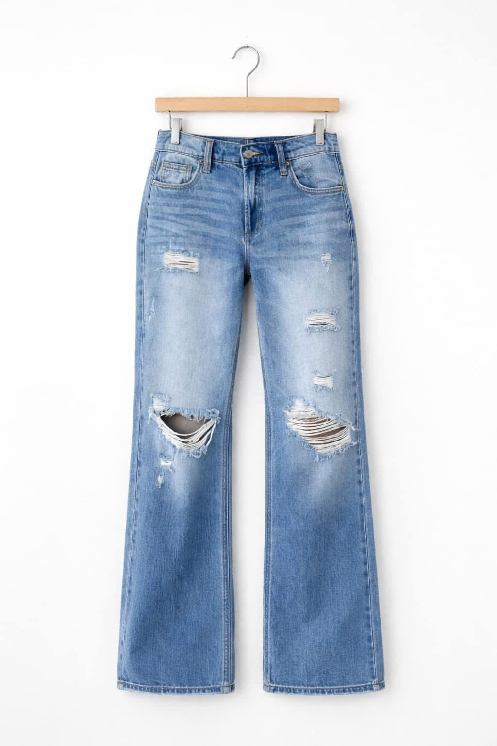 Mid Rise Distressed Straight Jeans (Pre-Order)