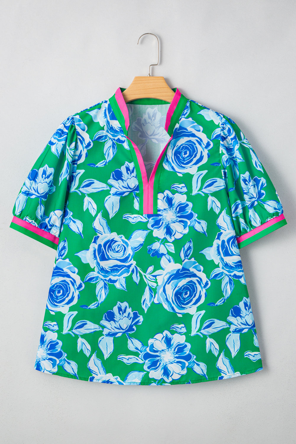 Green Floral Print Plus Top June.
