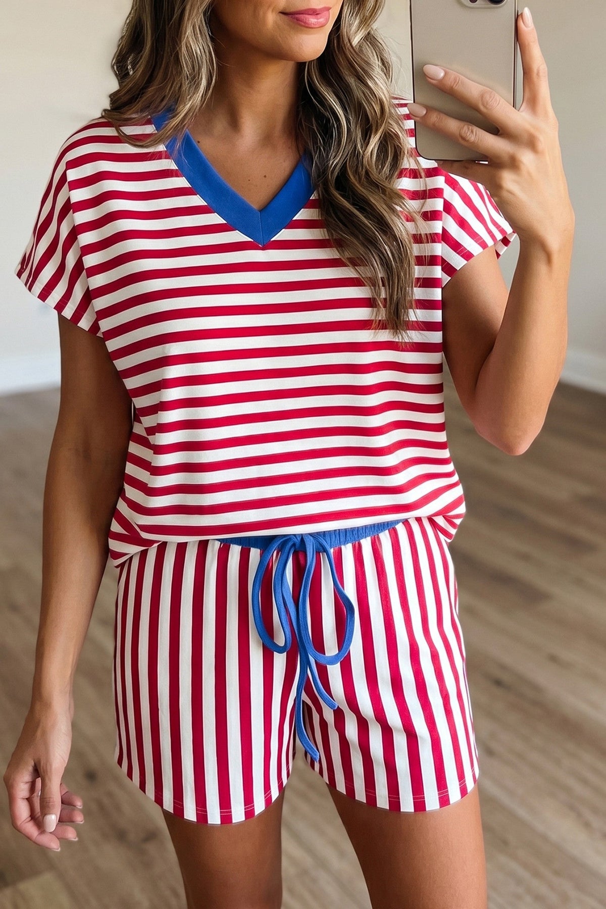 Red Stripe Shorts Set INS