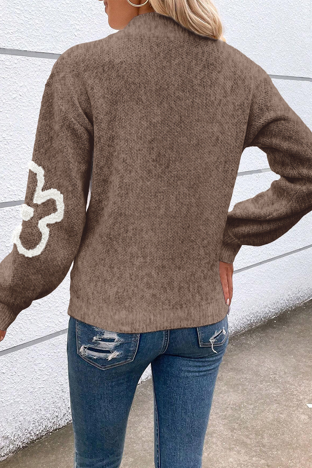 Beige Contrast Flower Sweater LT