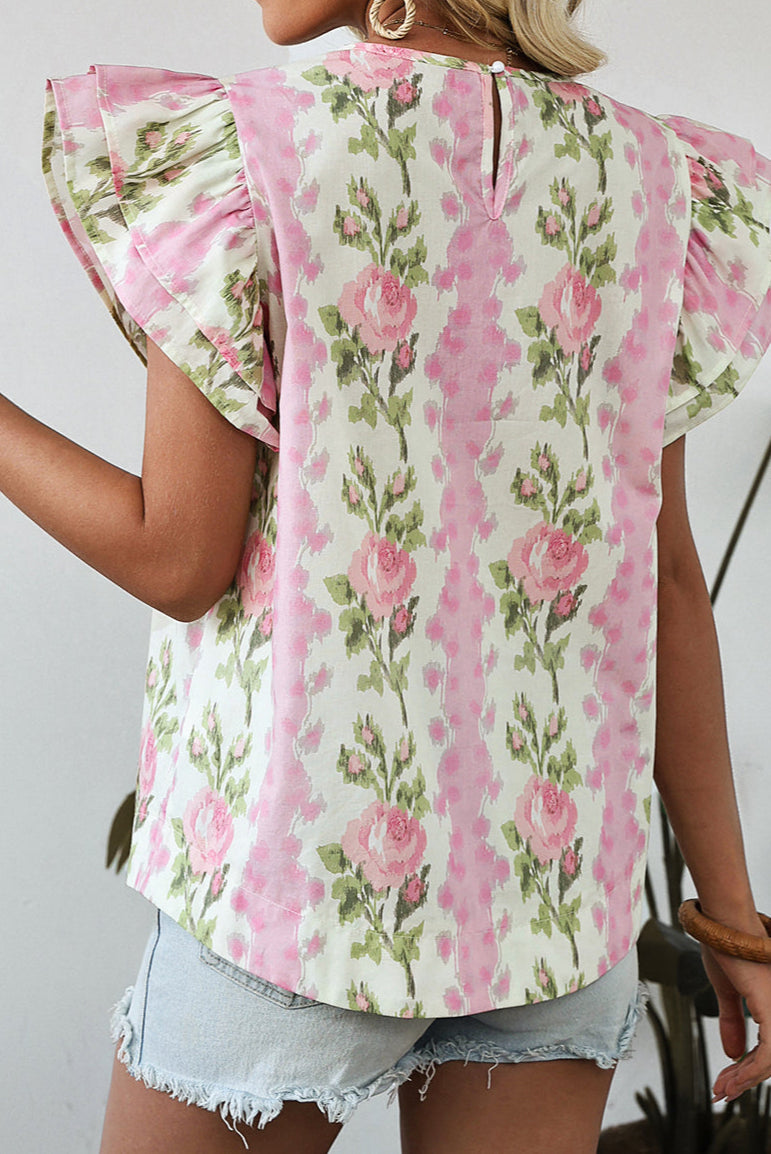 Pink Floral Ruffled Top June.