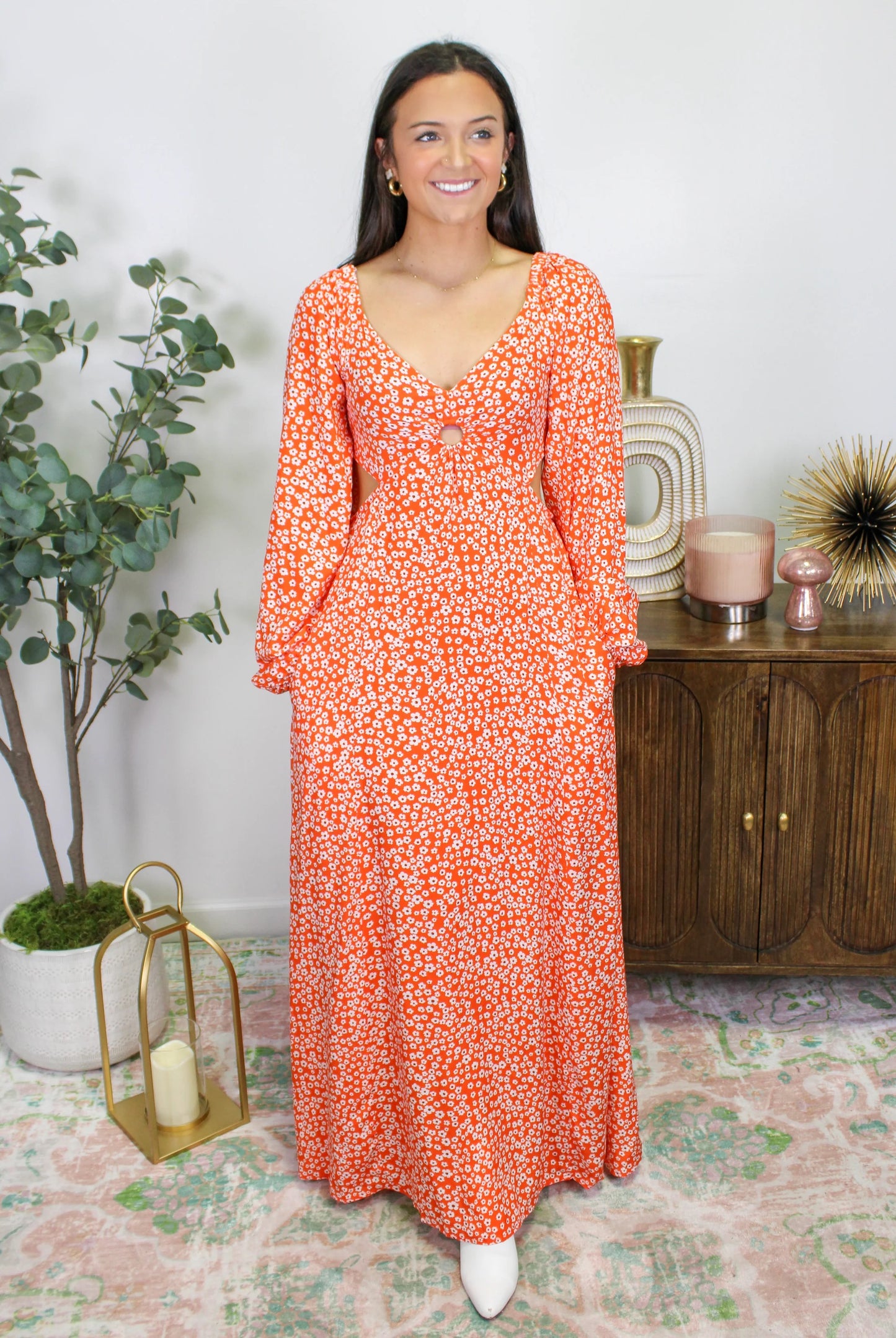 Orange Floral Maxi Dress INS