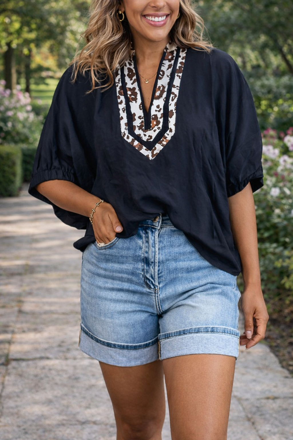 Dolman Leopard Trim Blouse RTS