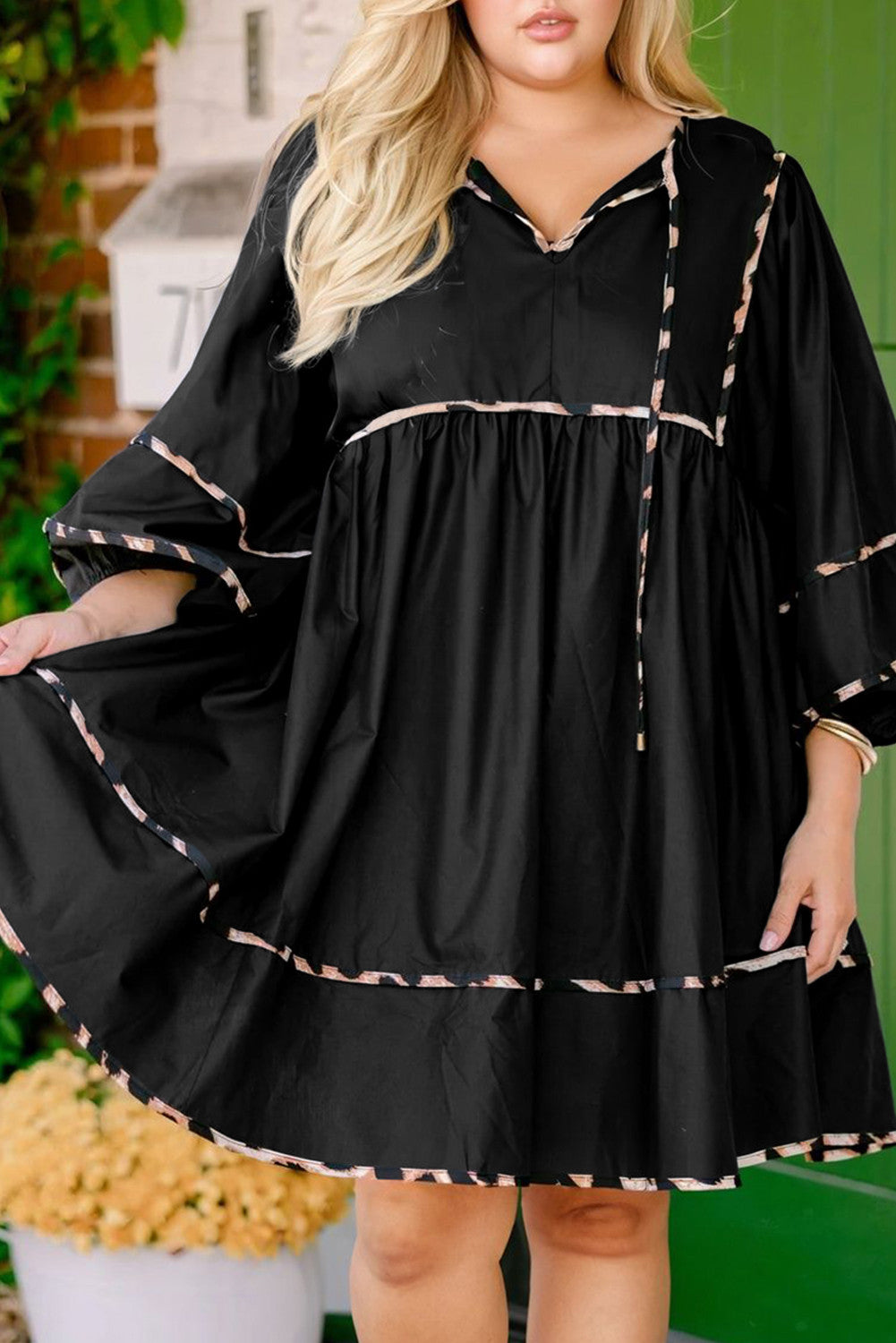 Black Leopard Trim Plus Dress FB