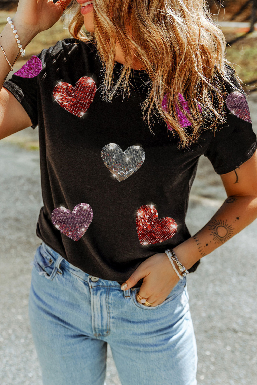 Black Sequin Heart Top RTS