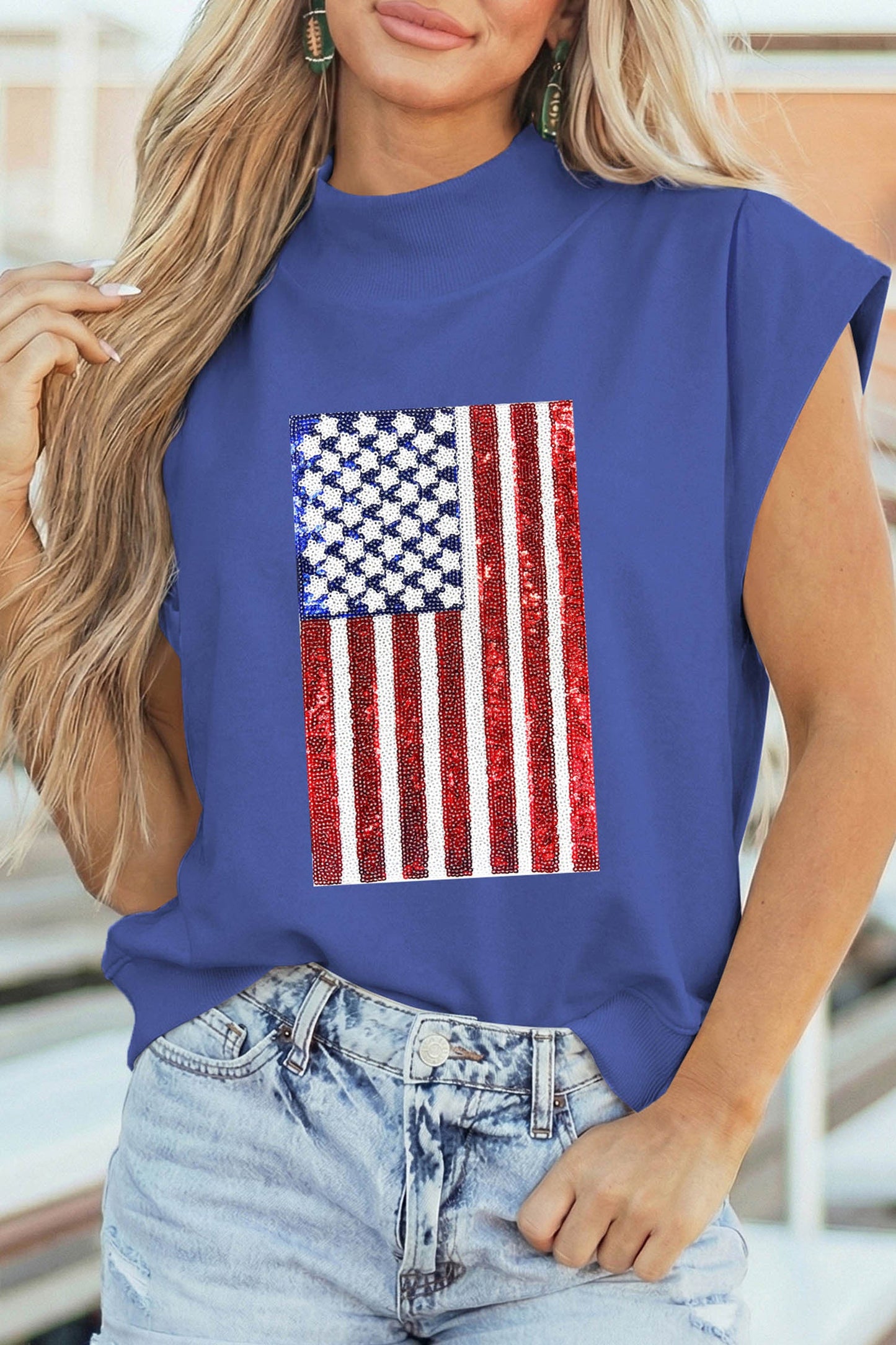Blue Flag Mock Neck