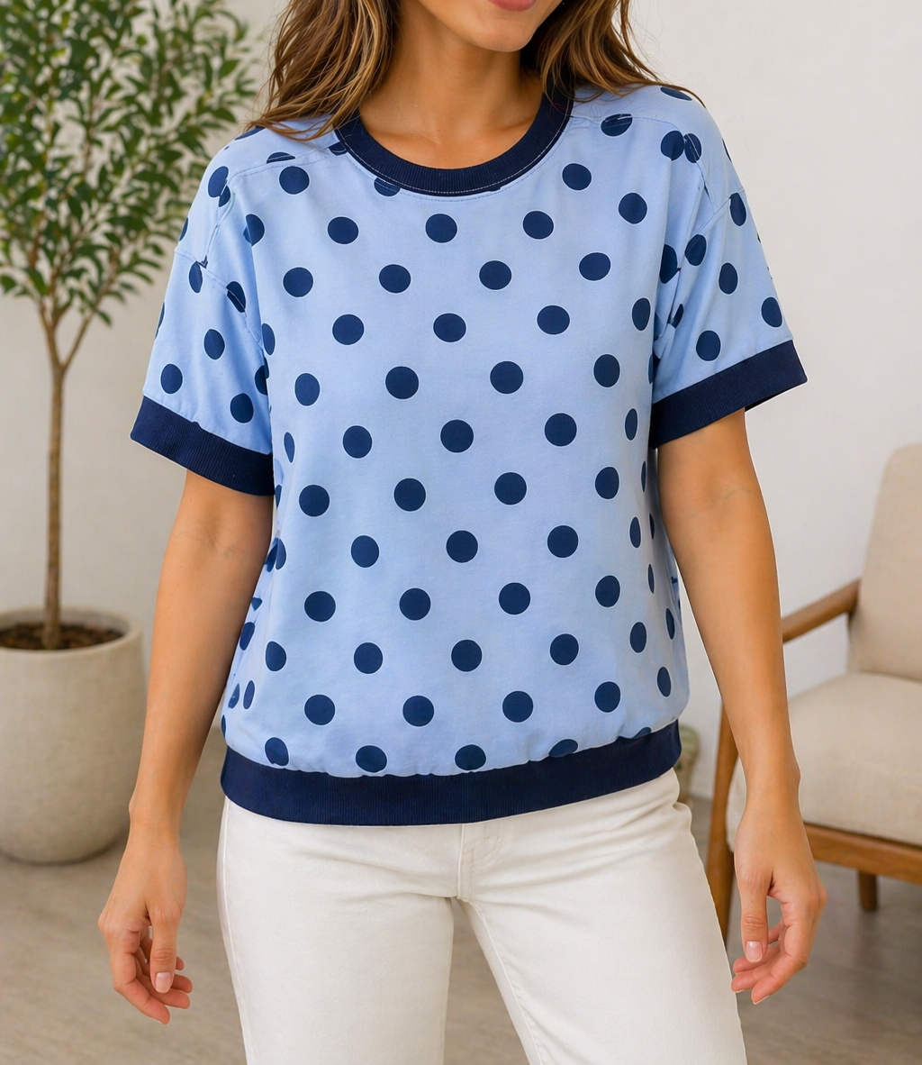 Blue Polka Dot Casual Top