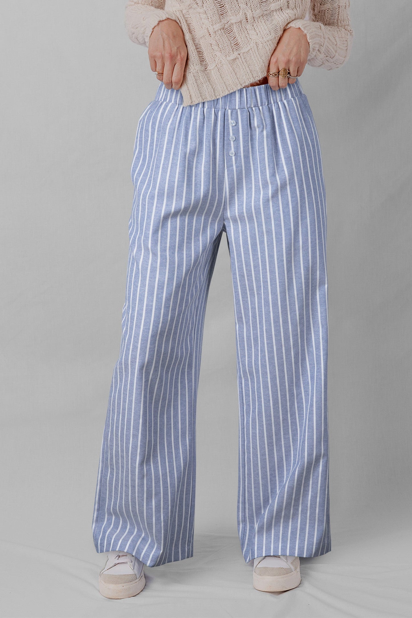 Blue Stripe Button Casual Pants February.