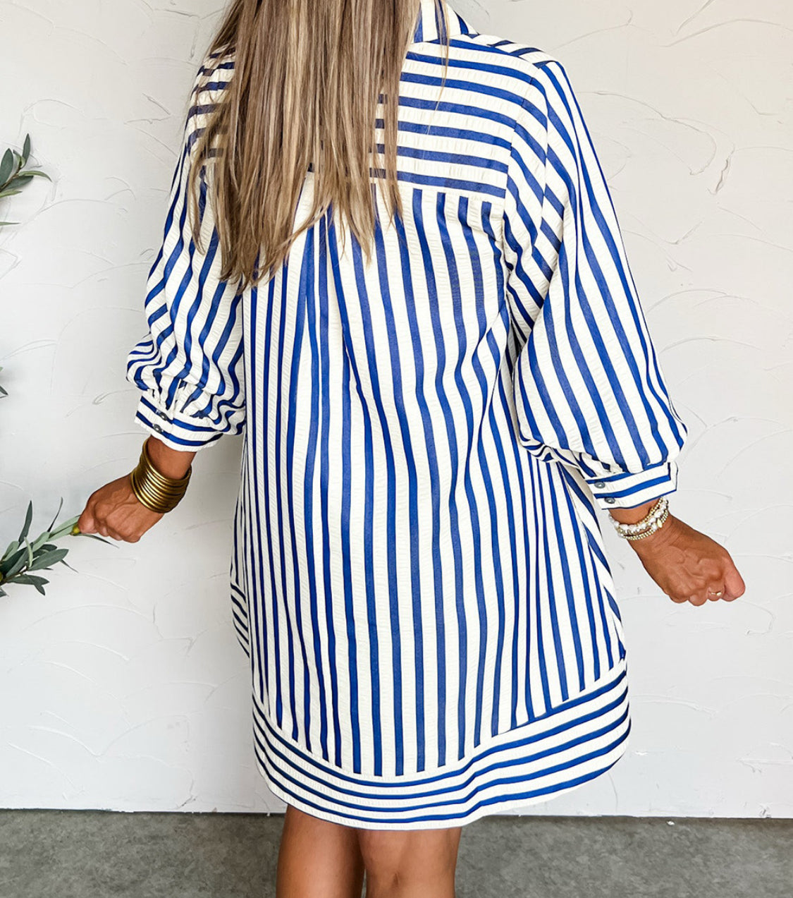 Blue Stripe Half Button Dress August.