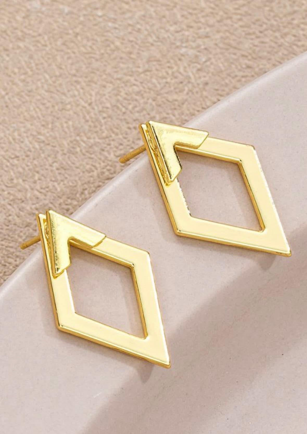 Gold Rhombus Stud Earrings INS