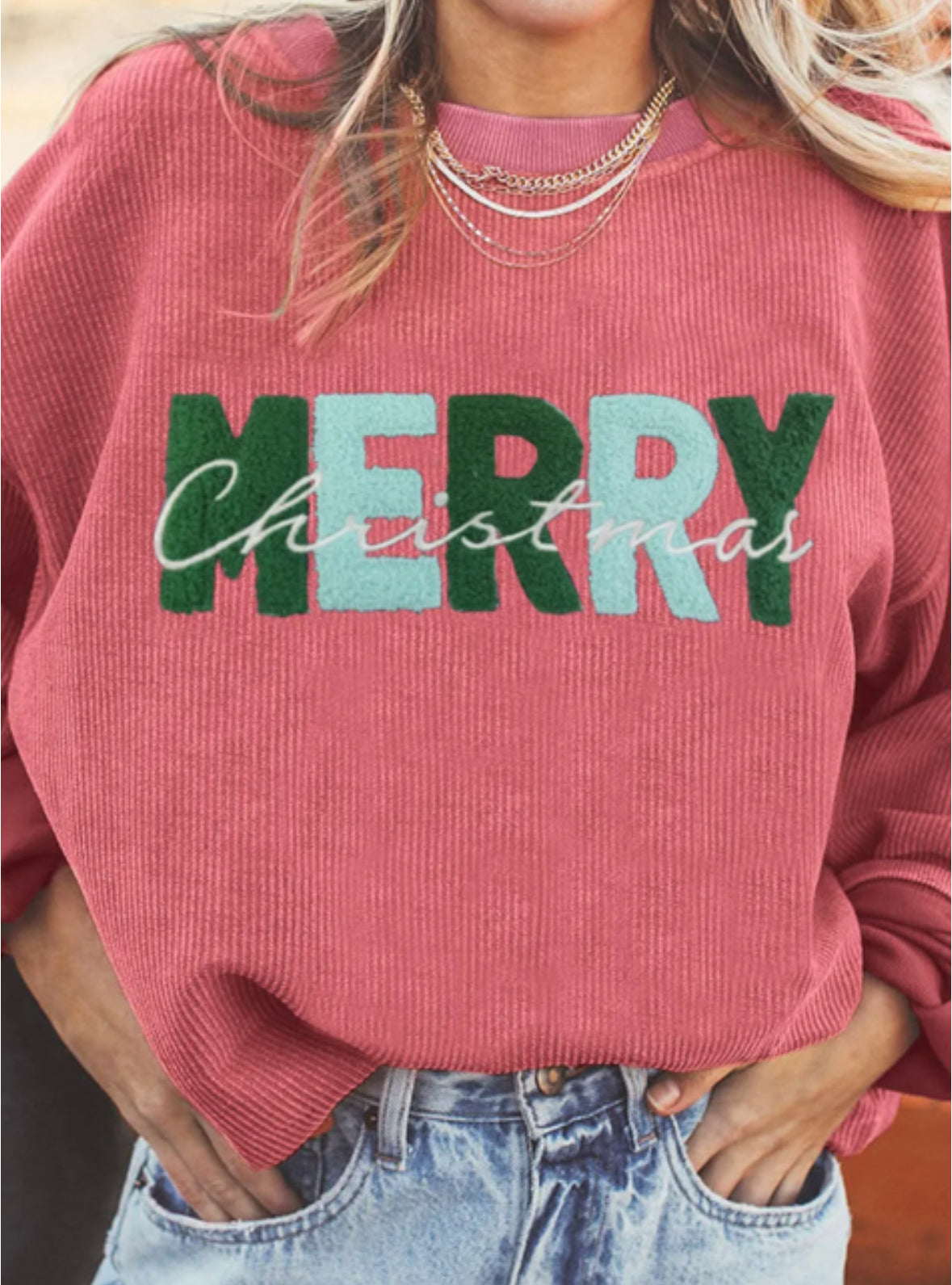 Merry Christmas Chenille Corded Sweatershirt INS