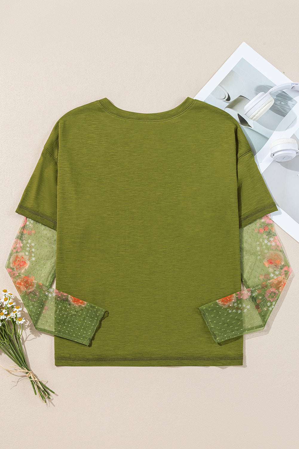 Green Floral Mesh Top August.