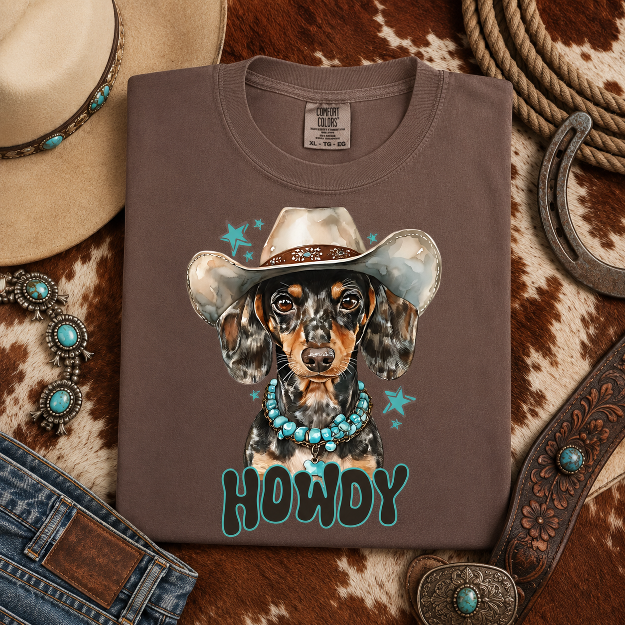 Howdy Cowboy Hat Dachshund Tee.