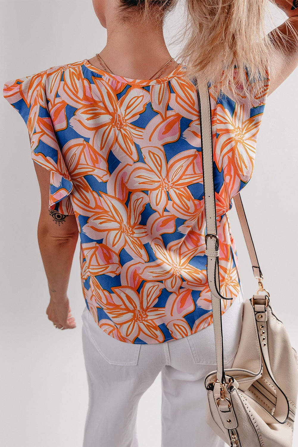 Blue with Orange Flowers Blouse LT