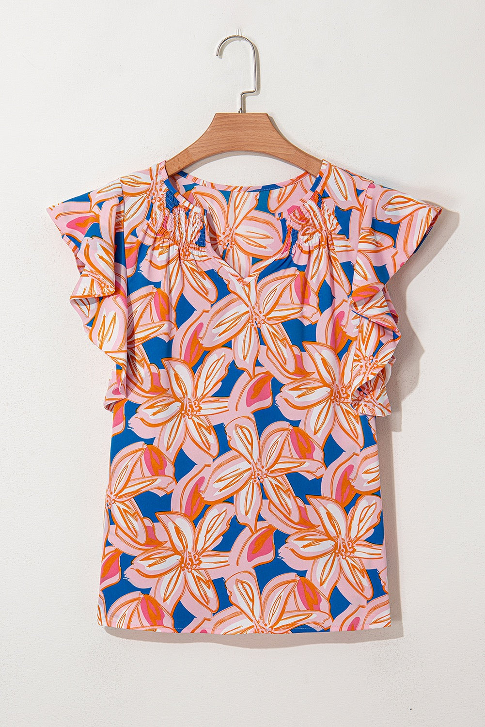 Blue with Orange Flowers Blouse LT