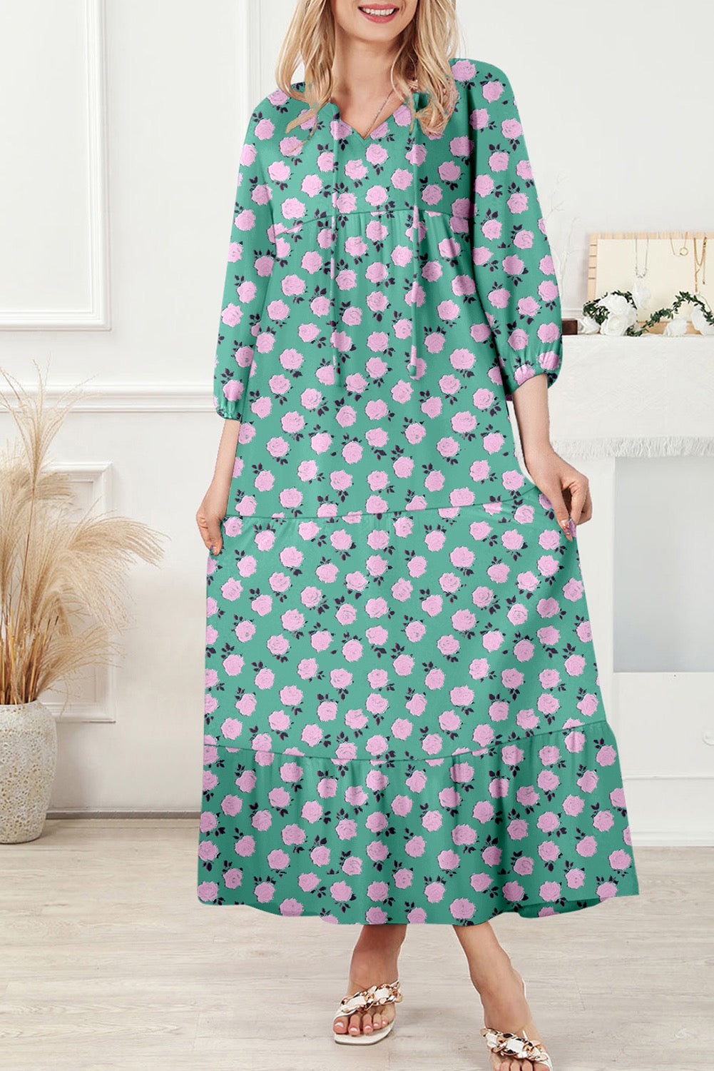 Mint Green Rose Print Maxi LT