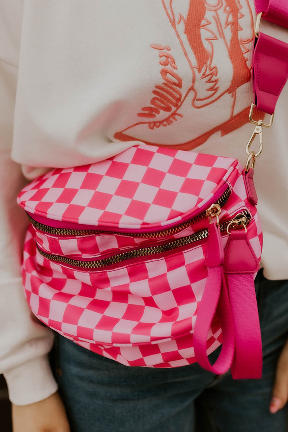 Pink Checkered Crossbody LT