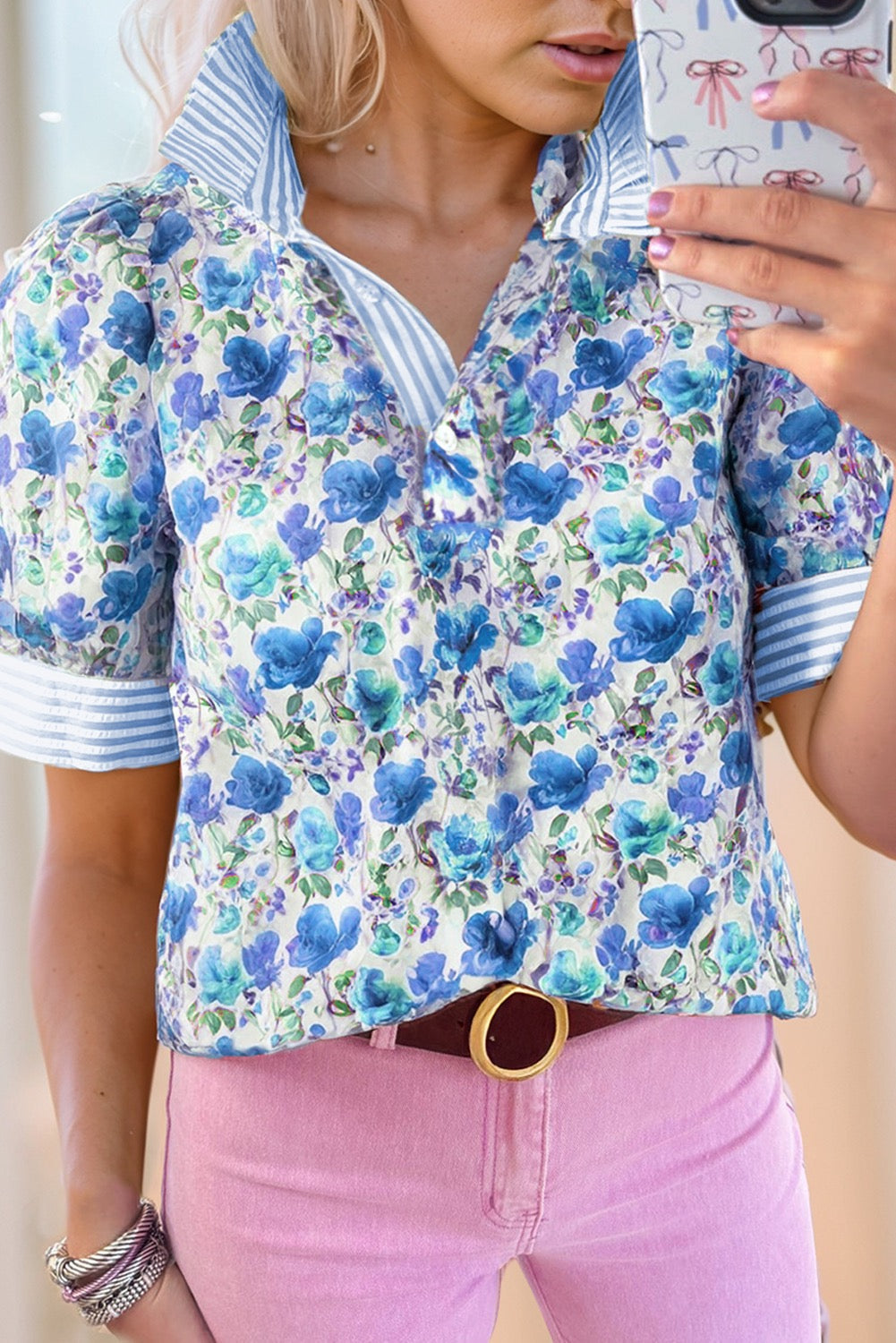 Blue Floral Striped Blouse LT