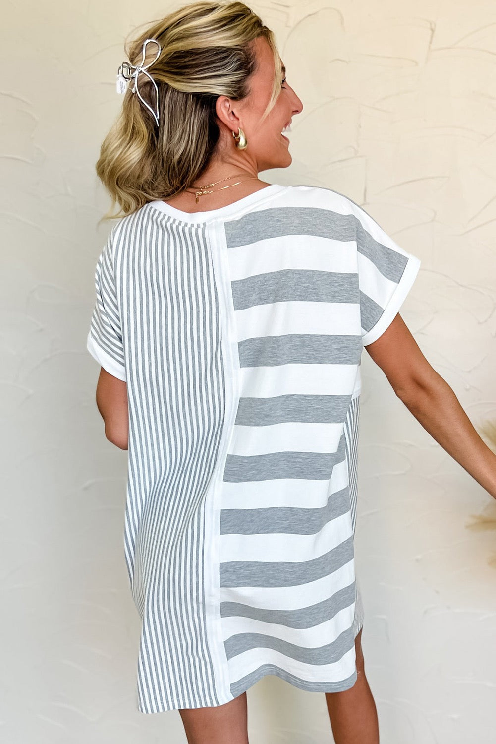 Grey Striped T Shirt Dress LT