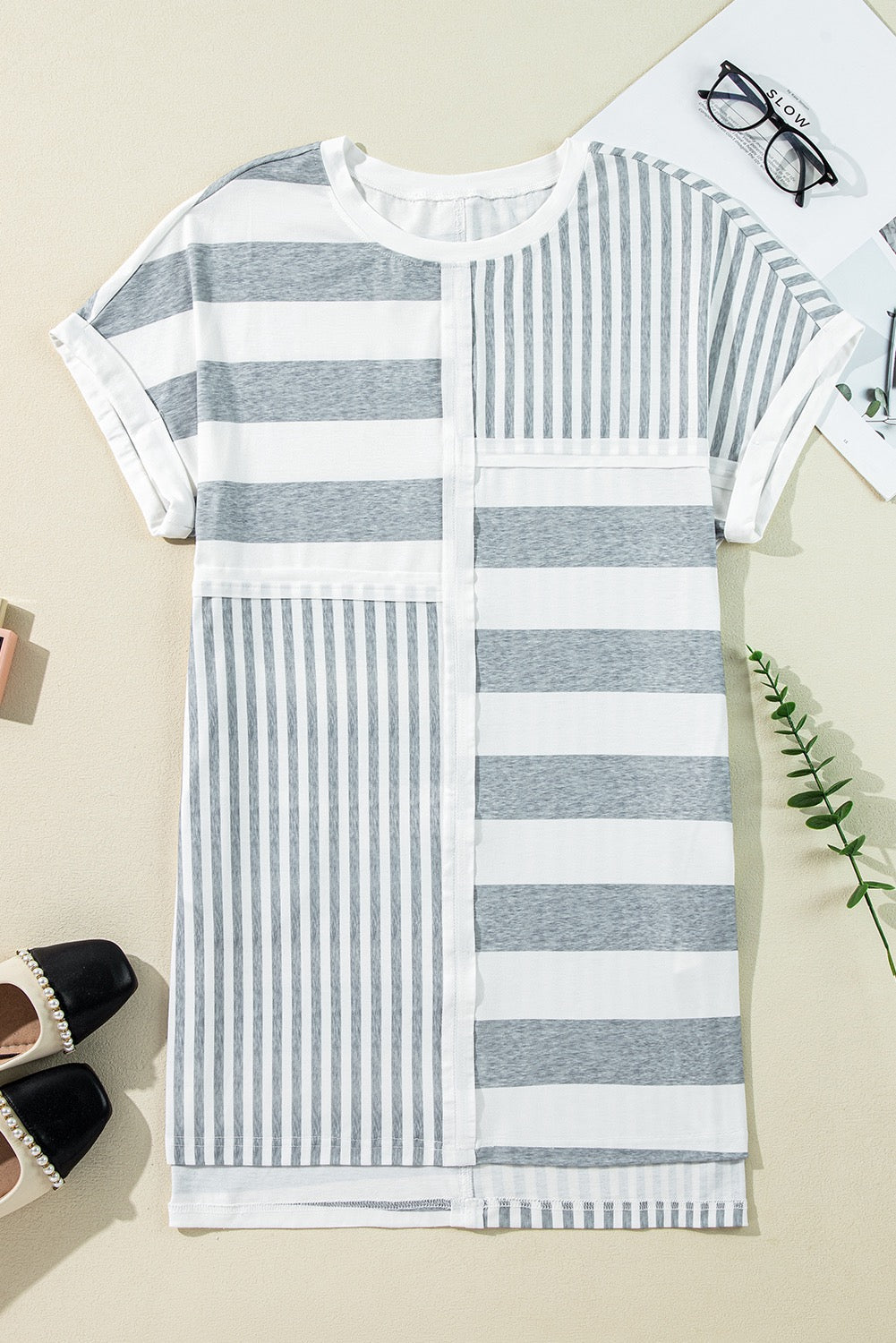 Grey Striped T Shirt Dress LT