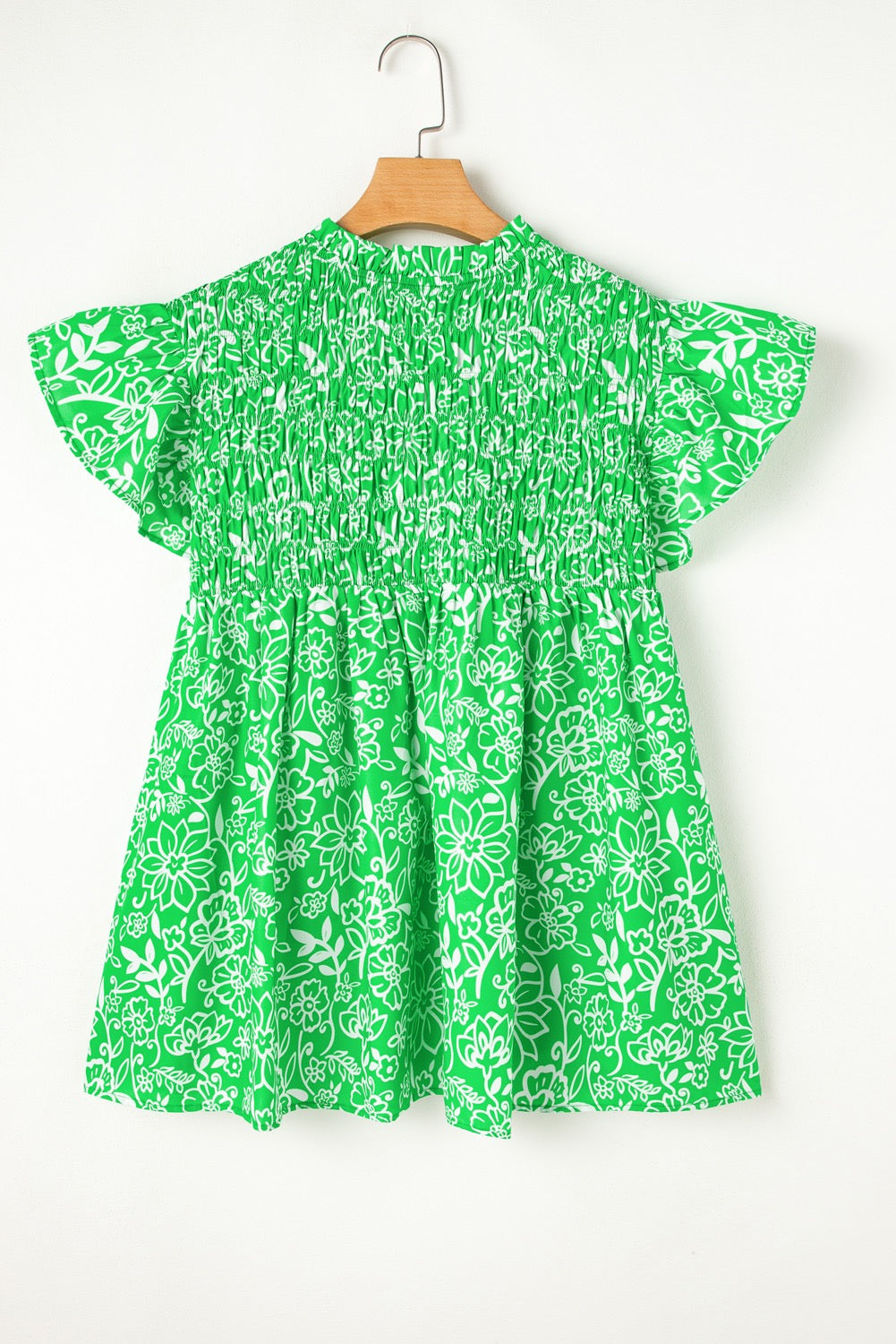 Green Floral Flutter Plus Blouse