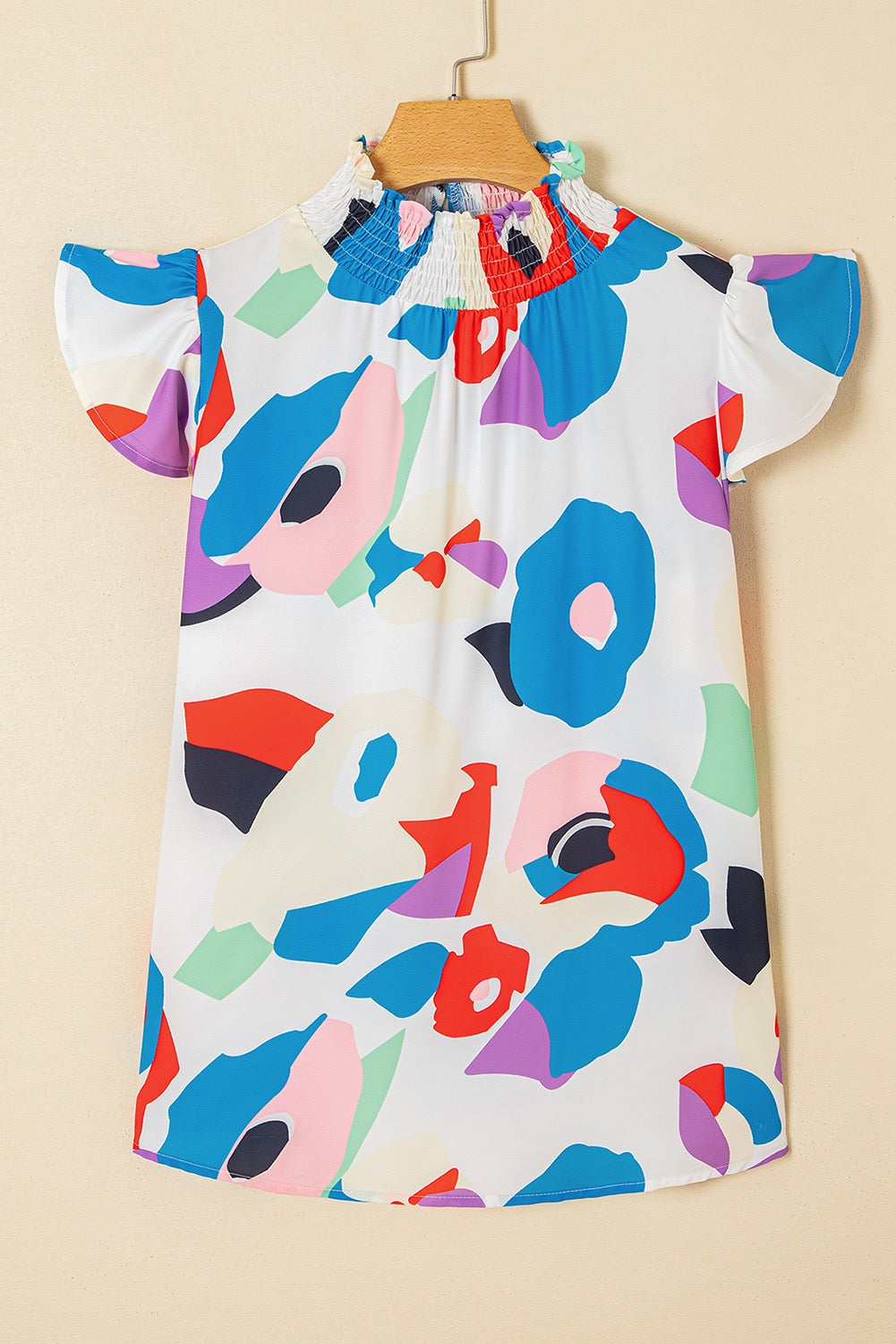 Abstract High Smocked Neck Blouse LT