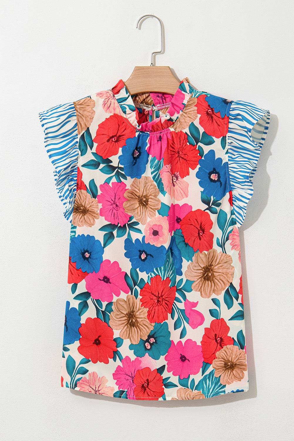 Blue Striped Floral Tank Blouse LT