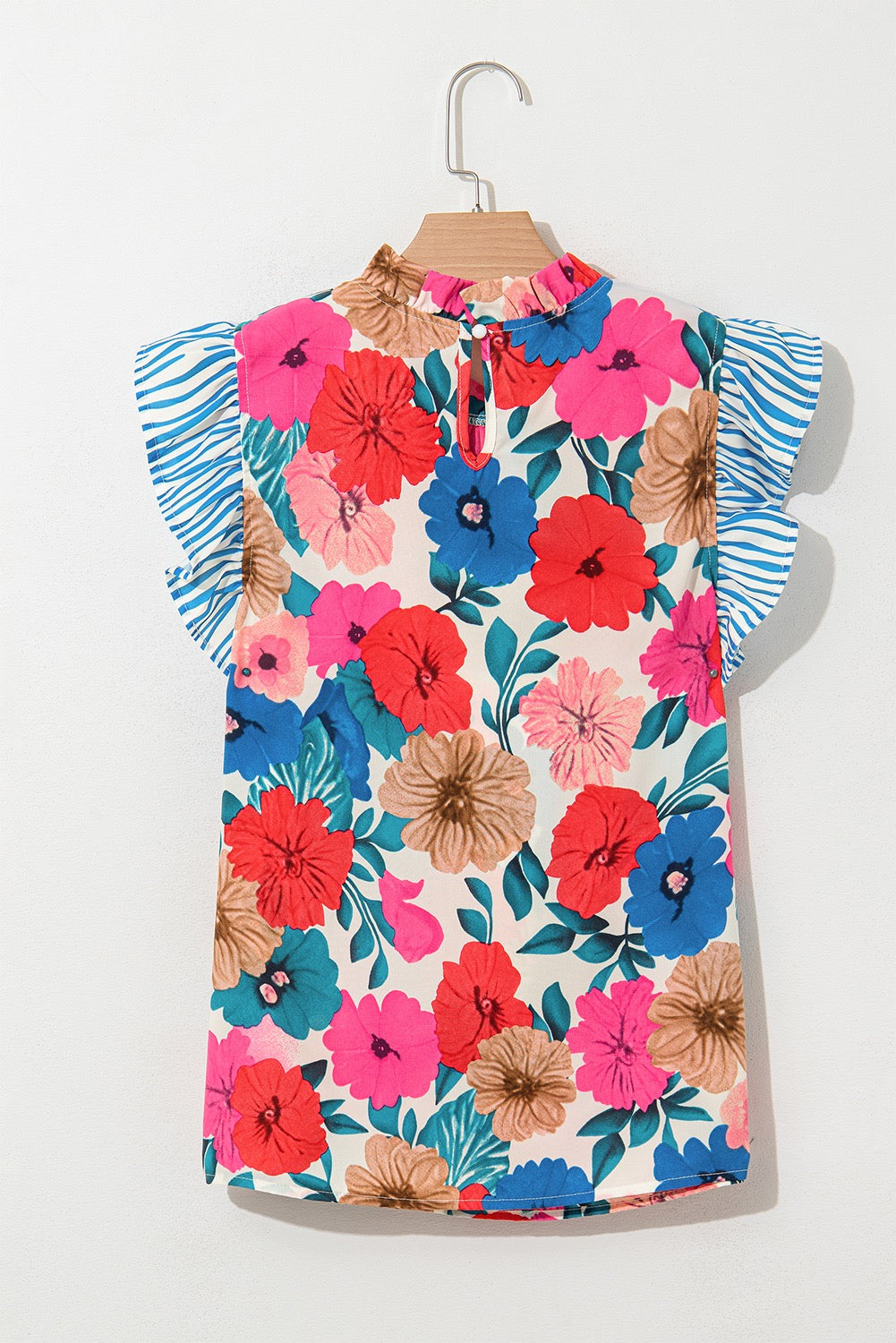 Blue Striped Floral Tank Blouse LT