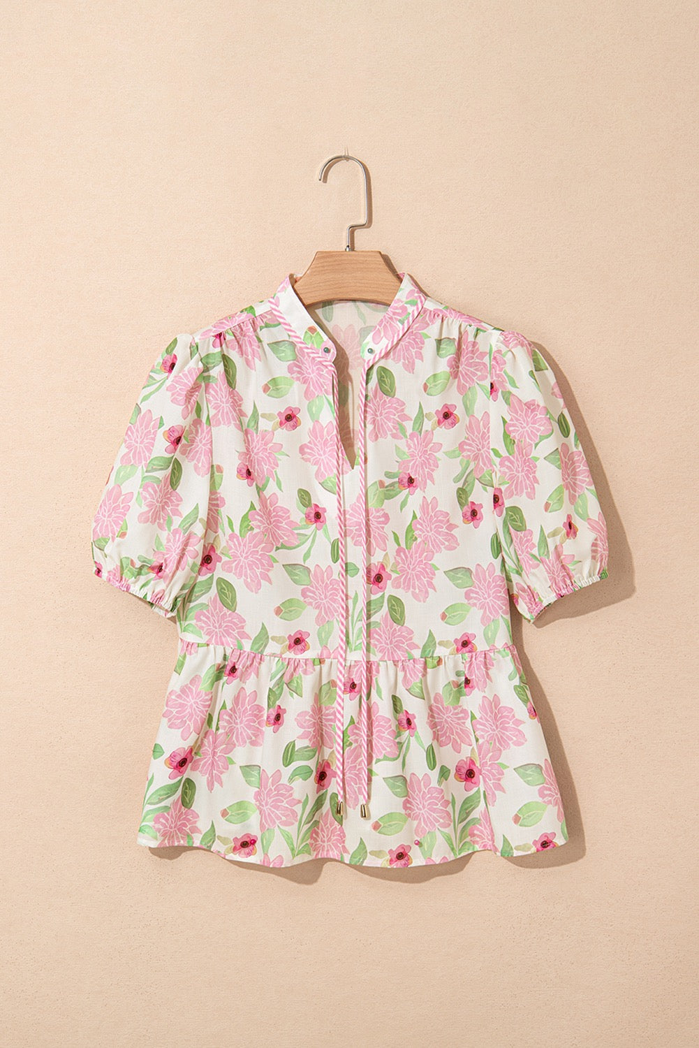 Pink Floral Peplum Blouse LT