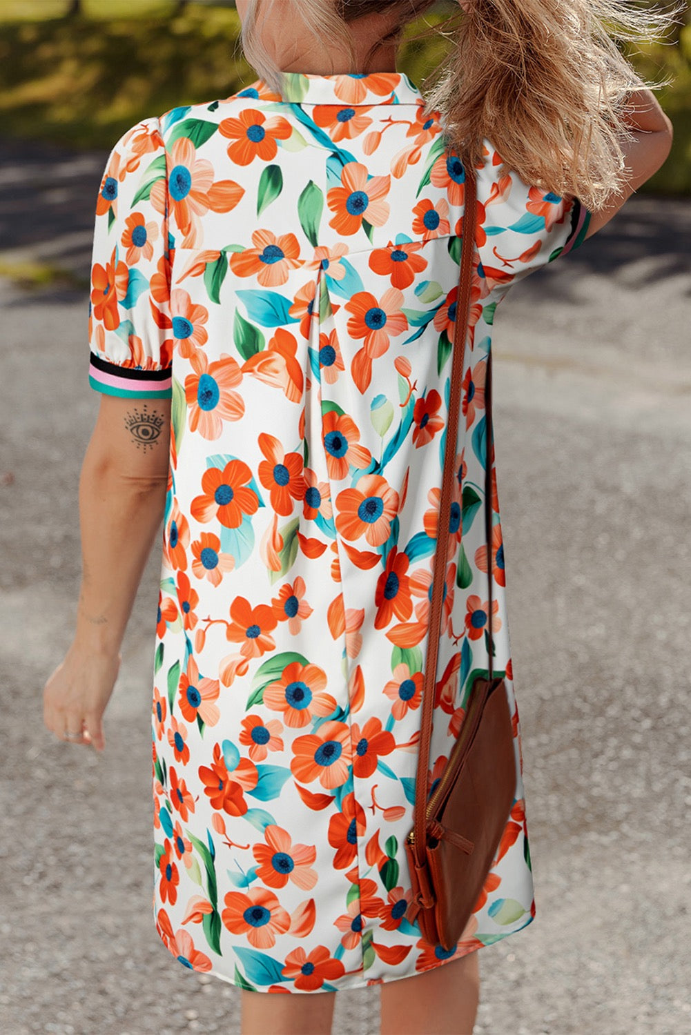 Orange Floral Contrast Trim Dress LT