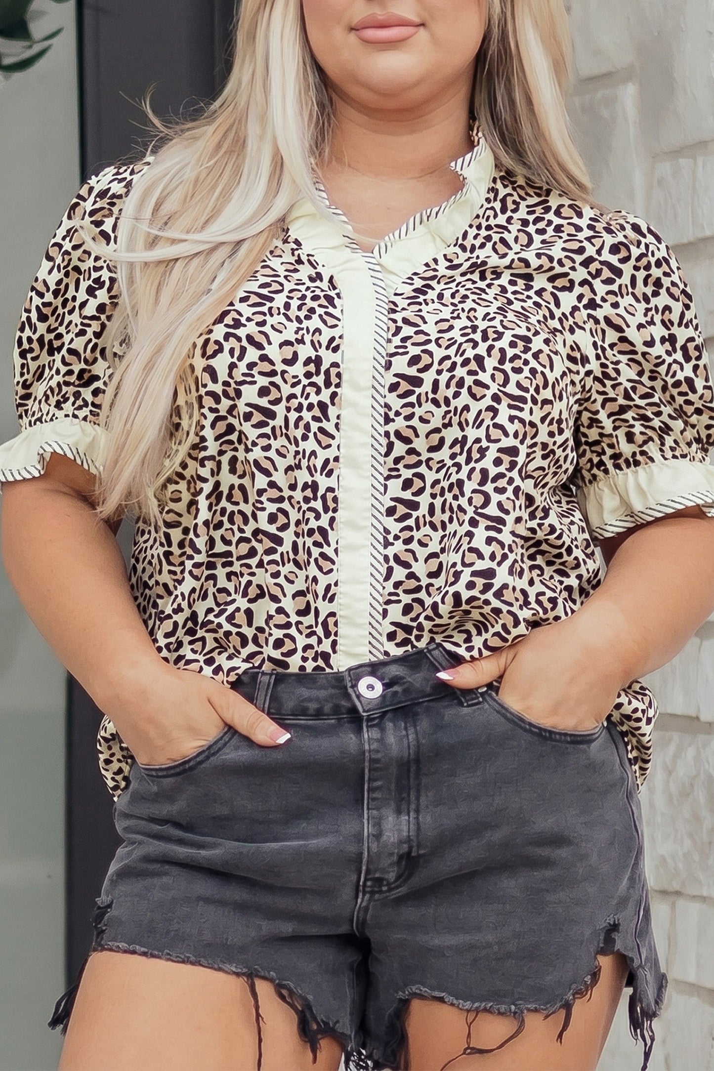 Leopard Plus V Neck Blouse