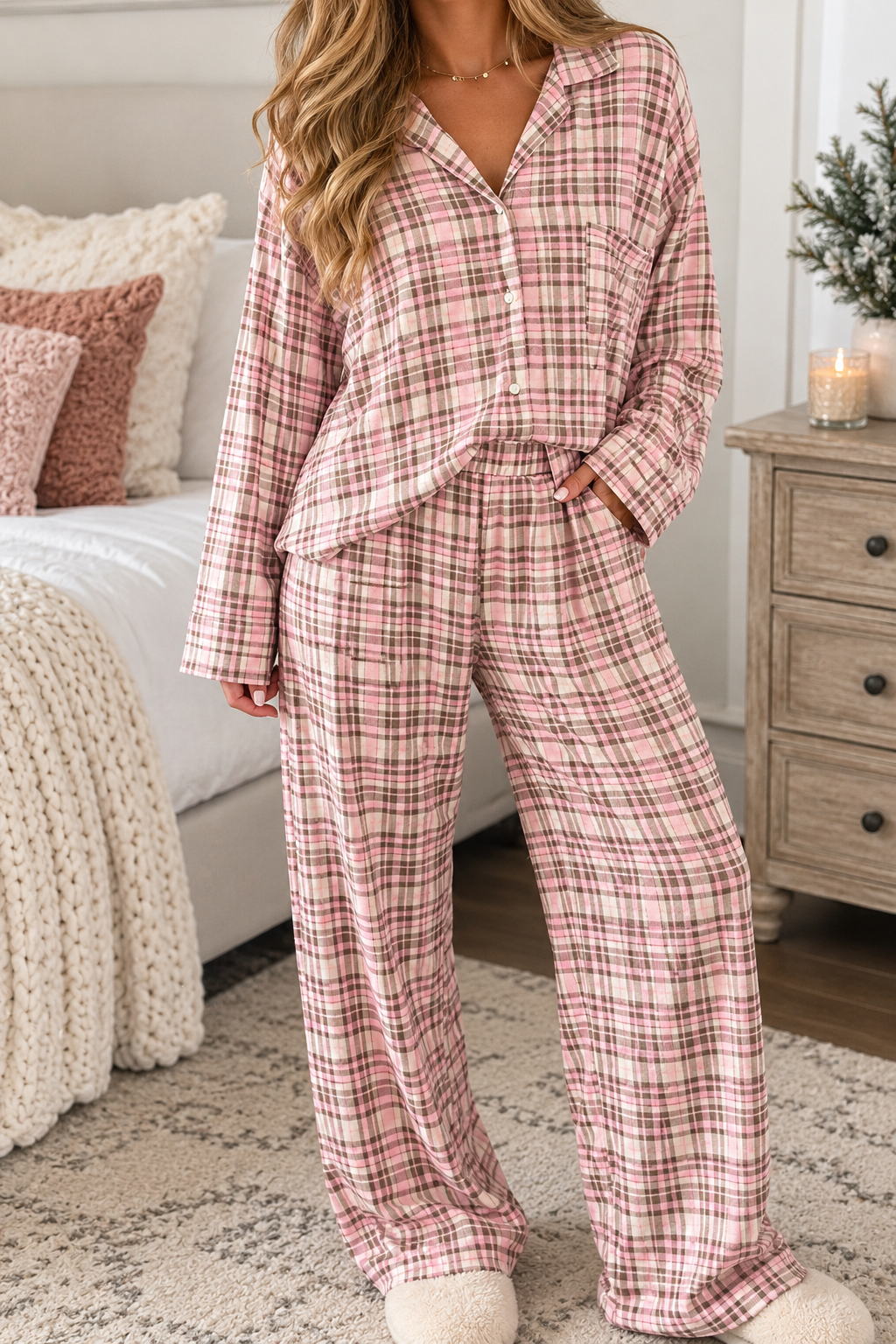 Pink Plaid Lounge Set
