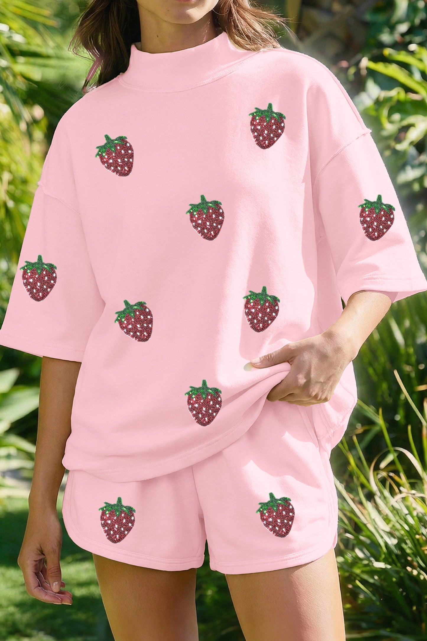 Pink Strawberry Sequin Set