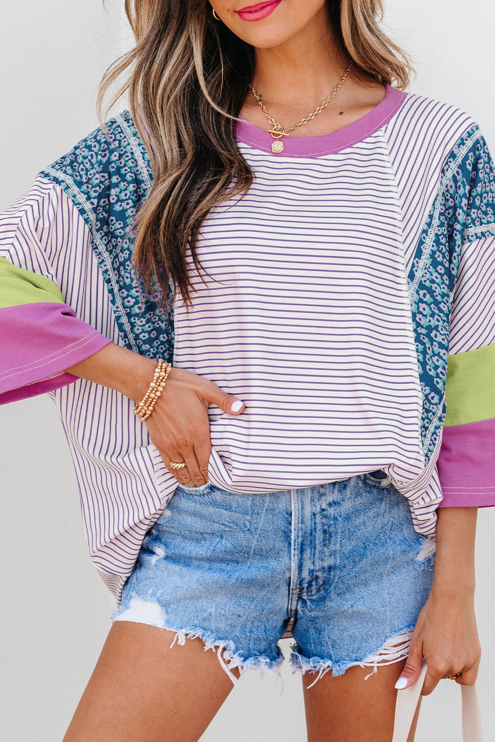 Purple Stripe Floral Blouse FB